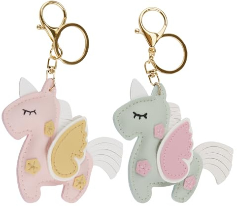 MLABINYA 2 Stück Einhorn Schlüsselanhänger,PU Leder Schlüsselanhänger,Rucksack Zubehör,Schlüssel, Rucksack, Handtasche oder auch als Deko am Auto Schlüssel Für Kinder,Mädchen,Frauen