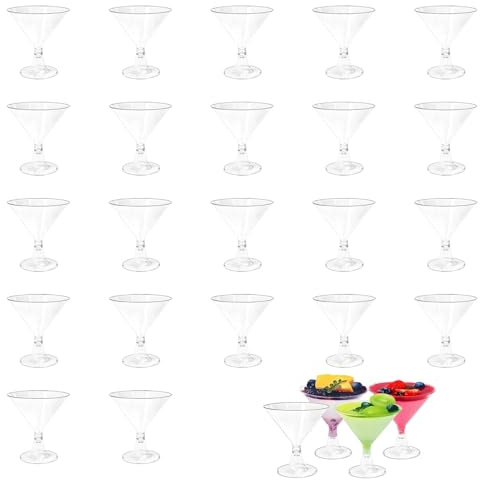 JIUCHAOTONG 22 Pcs Plastic Martini Cocktail Glasses, 150ml Party Cocktail Glasses, for Party, Wedding, Drinking, Desserts, Appetizers, Pool Events