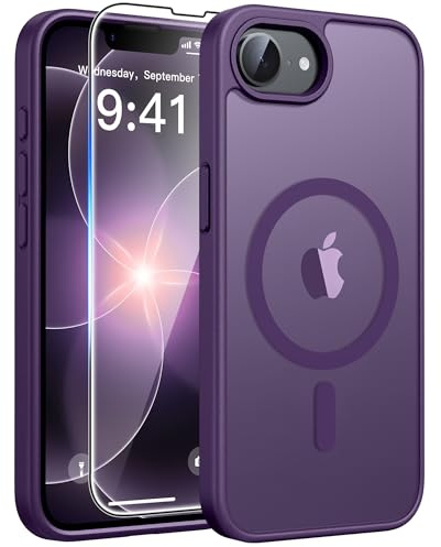 FNTCASE for iPhone 17e/ iPhone 16e Case, Fit for Magsafe, Screen Protector | Translucent Matte Magnetic Back, 14FT Military Grade Drop Protection, Shockproof Protective Phone Cover, Purple