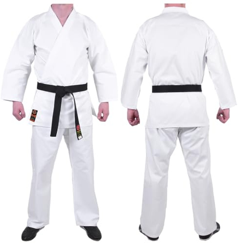 MAR | White Karate Gi with FREE belt, Traditional Student Uniform, Kids Karate Suit | Men & Women; Kids & Adults | Supreme Design - 8.5oz Fabric + FREE BELT (8/210)