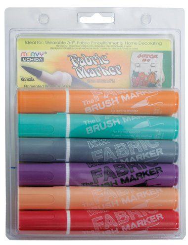 Uchida 722-6B Brush Fabric Marker, Set of 6,Orange,Green,Grey