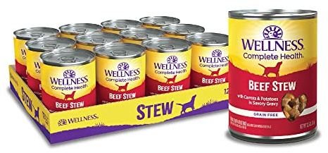 Wellness Complete Health Stew Adult Canned Wet Dog Food, Grain Free, Natural, Beef Recipe, 12.5 oz, Pack of 12 Cans