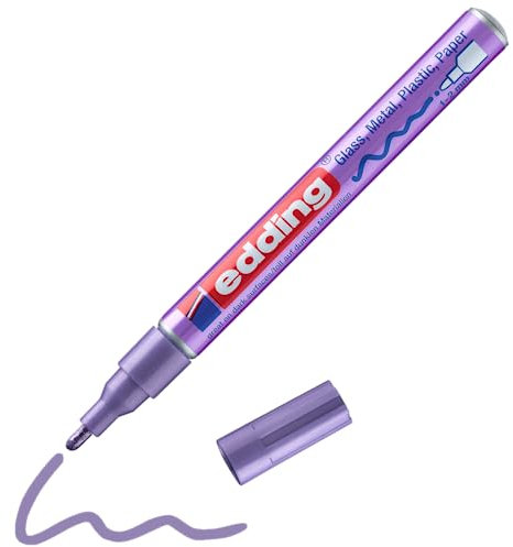edding 751 Glanzlackmarker - violett (lila) metallic - 1 Lackmarker - Rundspitze 1-2 mm - Lackstift für Glas, Stein, Holz, Kunststoff und Papier - wasserfest, stark deckend