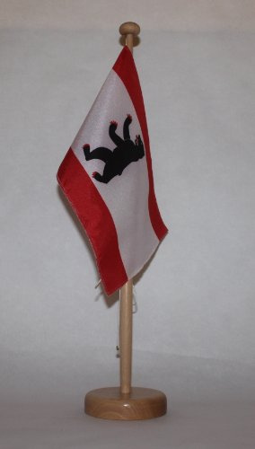 Buddel-Bini Berlin Landesflagge Tischflagge 15x25 cm in Profiqualität, wahlweise mit oder ohne 42 cm Massivholz - Tischständer
