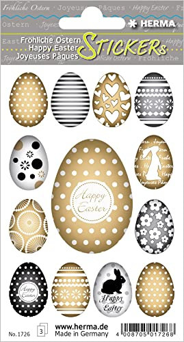 HERMA 1726 Ostern Sticker für Kinder, Goldeier (39 Aufkleber, Papier, matt) selbstklebend, permanent haftende Motiv Etiketten zur Deko für Mädchen und Jungen, bunt