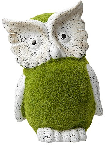Lashuma Gartenfigur Eule - Dekofigur - Tierfigur in Steinoptik mit Grüner Beflockung 26 cm