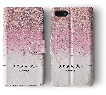 Tirita Personalised Initials Custom Wallet Leather Flip Phone Case Compatible with iPhone 11 PRINTED GLITTER, NOT REAL GLITTER Ombre Sparkly Faded Gradient Sequin Effect