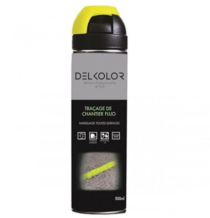 DELKOLOR - Delkolor Peinture de Traçage et Marquage au Sol Fluo en Aérosol - 500ml - Couleur JAUNE