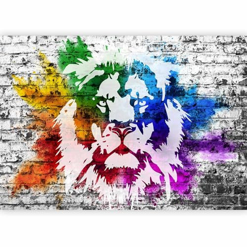 murando - Papier peint panoramique animal 350x256 cm - Revêtement mural décoration salon - Design moderne - Jaune gris bleu violet - Abstraction brique chats lions animaux adolescent g-A-0240-a-a