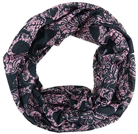 TigerTie Multifunktionstuch in rosa schwarz mit Totenkopf-Motiven - Tuch - Schal - Schlauchtuch - Wundertuch, Gr.48 cm x 48 cm (Umfang)