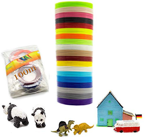 KreativKids 3D Stifte Filament PLA 1,75 mm. 100 m, 20 Farben jeweils 5 Meter lang 3D Stift Nachfüller.