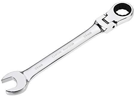 sourcing map Llave combinada de trinquete de cabeza flexible de 21 mm, métrica, 72 dientes, 12 puntos, herramientas de llave inglesa, Cr-V