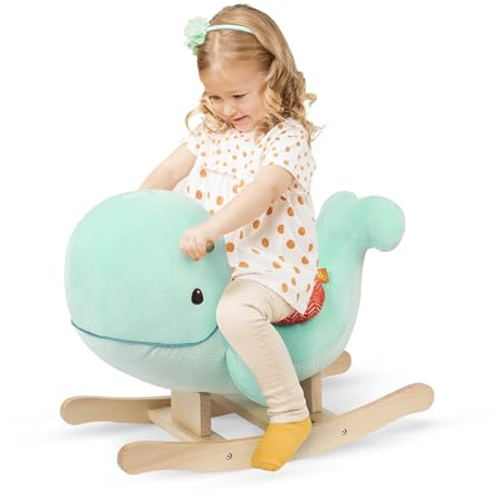 B. toys Wal-Schaukeltier Echo mit Meeresgeräuschen und Holzgriffen | Weicher Wal zum Schaukeln und Aufsitzen mit bequemem Sitz, Griffen und Kufen aus natürlichem Hartholz, 18+ Monate