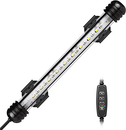 IREENUO Aquarium Light, Submersible Fish Tank Light with Auto on/Off Timer, Blue and White Color Changing Underwater LED Lighting for 20-40 cm Tanks