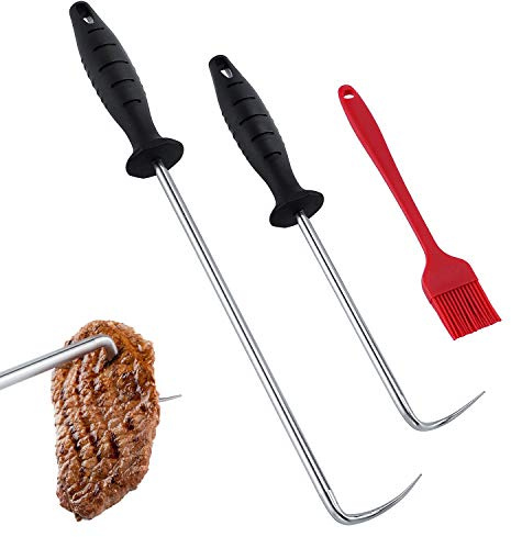 MSY BIGSUNNY Robuste Lebensmittelflosse mit scharfer Spitze, Edelstahl-Grill-Fleischhaken, 2er-Set (40,6 cm und 30,5 cm)