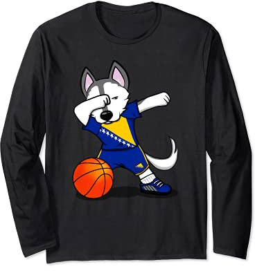 Dabbing Husky Bosnia And Herzegovina Basketball Fans Jersey Long Sleeve T-Shirt