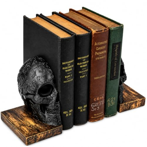 Totenkopf-Buchstützen Gothic, Lifesize Human, Heavy-Duty Buchstützen, Halloween-Dekorationen, Buchstützen für Regale, schwere Bücher, gruselige Dekoration, Spuk-Emo-Hexenhaus-Dekoration
