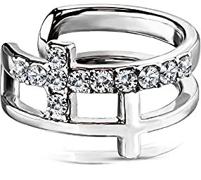 Treuheld® Ear Cuff Ohrklemme mit Kreuz und Kristallen | 3 Farben [01.] - Silber
