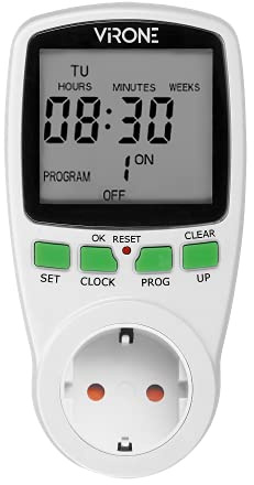 Virone DT-1(GS) Zeitschaltuhr Digital mit LCD-Display 16 Zeitprogramme, Schuko