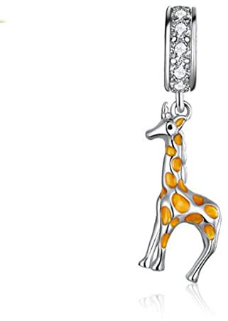 Animal Charms for Bracelets 925 Sterling Silver Charms Green Leaves and Red Flamingo Charm Bird Charm for Pandora Bracelet (Yellow Giraffe Charm)