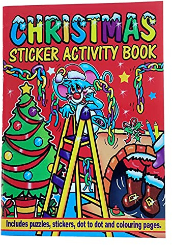 Anila's Complete Christmas Themed 10 Party Bags, Fillers & Favours – 10 Mini Christmas themed Fun Puzzle Sticker Activity & Colouring Books. (Ideal for Children Aged 3-8)