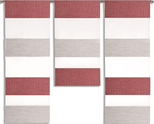 Experience by Omega 3er Set Miniflächen 4er Set Scheibengardine Küchengardine Tunnelzug Bistrogardine Farbe 2280 09 - Weiß/Rot, Größe 3 x 30 x 80/60/80 cm