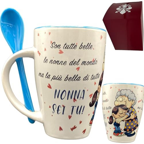 NAREG-Tazza Ceramica da Colazione con Scatola Regalo e cucchiaino, Tazza Nipote Nonna, Mug Nonna, Idea Regalo Nonna, Festa dei Nonni, Tazza da the, Tazze idee regalo compleanno nonna (NONNA)