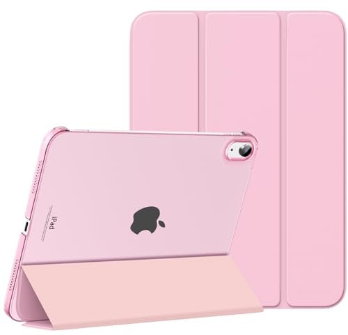 MoKo Hülle für ipad 10 Generation 2022, ipad 10,9 Hülle Dünne Leichte PU Leder Tablet Hülle mit Auto Schlaf/Aufwach Funktion Transluzente PC Rückseite, Strauß rosa
