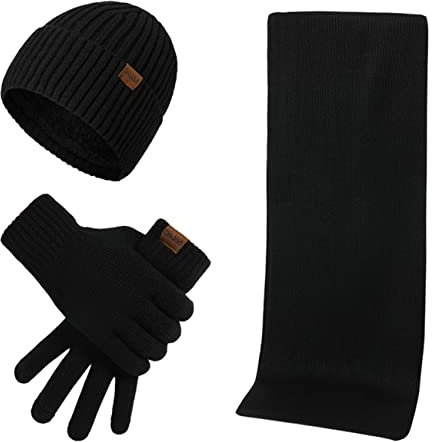 Kuukaas Mütze, Schal & Handschuh-sets für Herren Damen Wintermütze mit Innenfutter Herren Damen Touchscreen Handschuhe Winter Warm Set