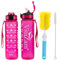VitaZam New 1 Litre Water Bottle, Motivational Water Bottle with Time Markings, BPA Free, Leak Proof Lock Cover and Bottle Brush, Bottle for Gym, School/Office, Sports and Outdoor (with straw, Pink)
