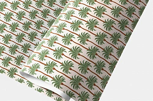 Schönes Palmen Geschenkpapier Set: Nettes Geschenkpapier mit Palmen Muster Dekorpapier, Musterpapier zum Einpacken von schönen Geschenken, grün beige, Format: 32 x 48cm, 4 Bogen