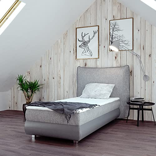 Boxspringbett Doppelbett Togo - Bett mit Bonellmatratze, mit Bettkasten für Bettwäsche und Topper. Gepolstertes Kopfteil mit Einer eleganten weichen Kissendesign (Material 8383, 90x200)
