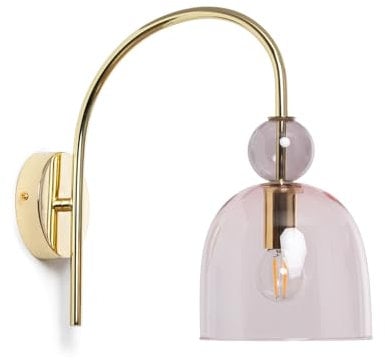 LEDKIA LIGHTING - Wandleuchte Baudelaire | Vintage Stil | Für Wohnzimmer, Küche, Schlafzimmer | E14 Fassung, Nicht enthalten | 315 mm x Ø150 mm, Rosa, Glas, Metall