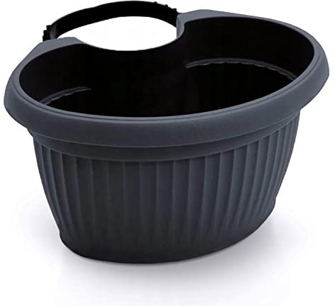 IMJ-Global Vaso per Fiori piante Terra DTRY Ovale per Grondaia Decorativo 12,6x28x15 cm in Plastica con Facia in Gomma 12-27 cm Alto 15 cm da esterno 28x13 cm Colore Nero Design Classico 4 Litri