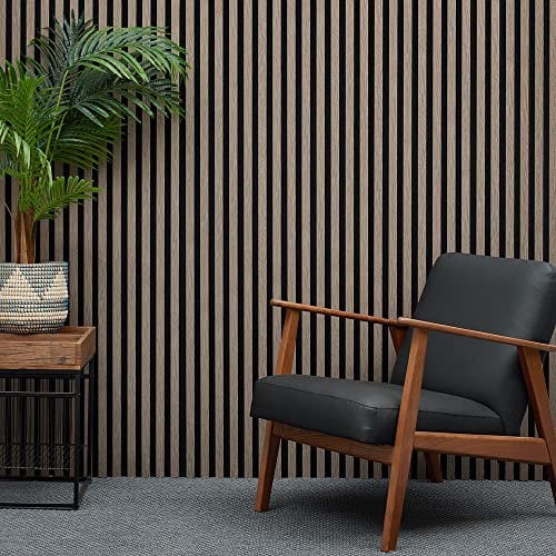 WBM Acoustic Slat Wall Panel - Decorative & Sound Absorbing Wooden Slatted 3D Feature Wall Pannelling - Living Room Bedroom Interior Easy Installation - 2400mm x 600mm Walnut Dark Oak