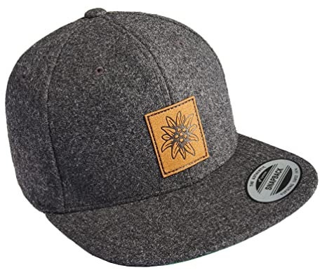 Baddery Outdoor Cap : Edelweiß (Leder-Patch) - Kappe Herren & Damen - Kletter Ausrüstung Wander Zubehör (Grau - One Size)