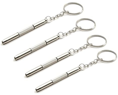 4 Pièce Tournevis à Lunettes, 3 en 1 Tournevis de Réparation de Poche pour Lunettes, Porte Clés Mini Tournevis, Pour Lunettes, Lunettes de Soleil, Montres (Argent)
