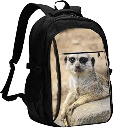 MORYEN Meerkat Animal Printed Travel Backpack Laptop Backpacks Business Work Bag with USB Charging Port, Black, One Size