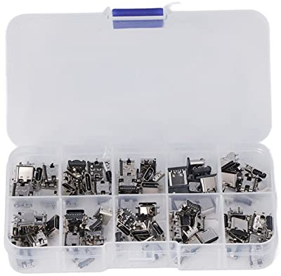 100 Stück 10 Typen C USB-Buchse Stecker Anschluss Jack Löten, Edelstahl Shell Reparatur Ersatz Adapter Sortiment Set für Telefon Computer CDs Spielzeug, Leiterplatte Dip SMD SMT