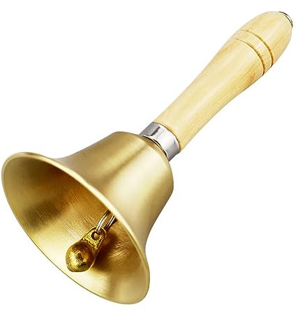 HXMJIED Metal Tea Hand Bell - Service and Dinner Bell, Extra Loud Call With Wooden Handle, Solid Brass Handbells for Counter Reception, Elderly and Adults