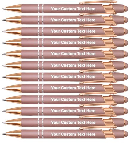 FIKCIK Personalisierter Kugelschreiber mit Namen/Logo, Personalisierte Business Stifte für Tagebuch und Büroschreibset für Weihnachten, Abschluss, Jubiläum, Büro, Glattes Schreiben,12PCS-Roségold