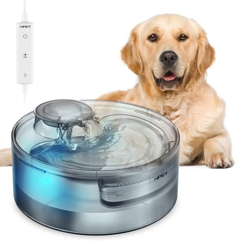 NPET Trinkbrunnen für Hunde und Katze, 5L Automatischer Wasserspender mit Regler für Große Hunde, Katzen und Mehrere Haustiere, Hunde Wasserbrunnen mit 2 Filter, DF10-CTR