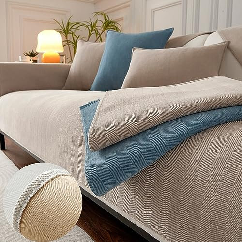 Cemssitu Funny Fuzzy Herringbone Chenille Fabric Furniture Protector Couch Cover, Funny Fuzzy Couch Cover, Herringbone Chenille Fabric Furniture Protector Sofa Cover (Beige,90×180 cm / 35.4×70.9 in)