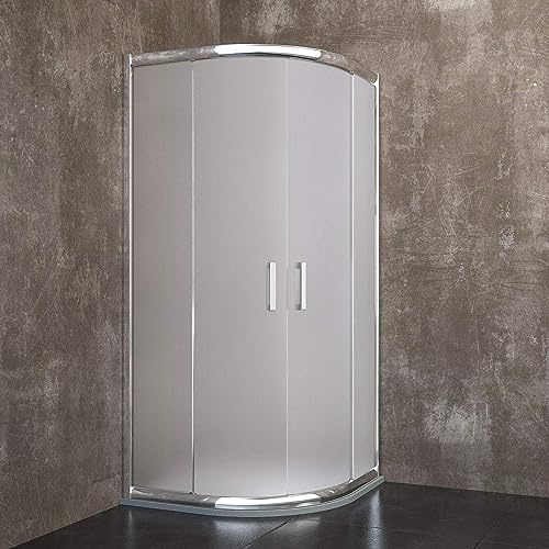 Box Doccia Semicircolare In Cristallo Satinato Opaco Vetro Temperato da 6 Mm Con Ante Porte Scorrevoli 195 Cm H Struttura Alluminio Anodizzato Maniglie Acciaio Cromato Design (90 x 90 Cm)