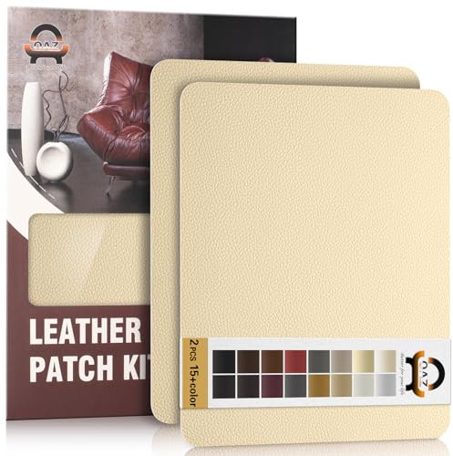 Leder Reparatur Set Creme,OAZ Kunstleder Selbstklebend 28 x 21 cm-2er,Kunstleder Reparaturset Leder Reparatur Patch Selbstklebende Lederflicken für Autositze Möbel Sofa Taschen