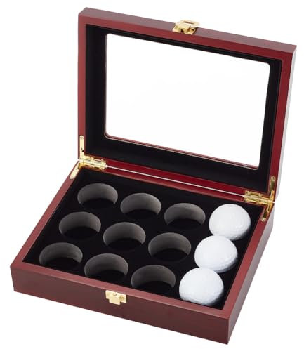 OLYCRAFT Golf Ball Display Case 12-Hole Wooden Display Box for Golf Ball Display Storage Box Golf Ball Wood Showcase Protected Cabinet Golf Rack for Golf Ball Collections - 220x170x63mm