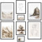 ARTFAVES® Poster Set - BEIGE HARMONY - mehrteilige Wanddeko Wohnzimmer & Schlafzimmer - 8 moderne Wandbilder Natur, beige, Strand, Meer, Line-Art, Pampasgras - mit Rahmen Schwarz