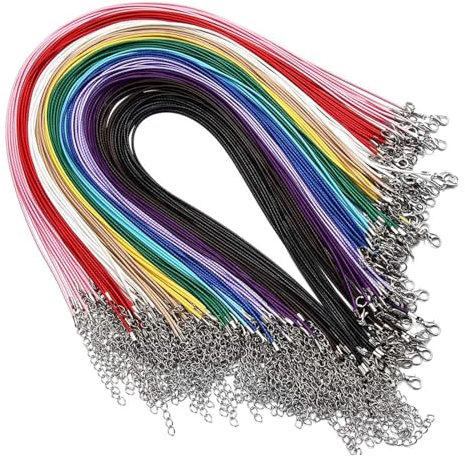 Sqxaldm 50 Stück DIY Geflochtene Gewachste Halskette Schnur Lederband Kette Mit Verschluss Gewachste Halskette mit Hummer Schließe und Verlängerungskette Seil 2mm zum DIY Schmuckherstellungs