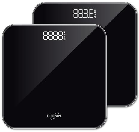 EUROPAPA® 2xPersonenwaage, Körperwaage mit Klare LED-Anzeige und Step-On, 180kg/400LB Digitale Waage Personen für Gewicht und BMI (Schwarz)
