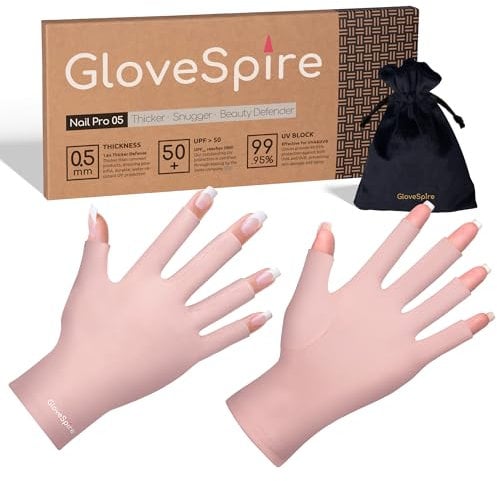GloveSpire Thickened UV Gloves for Nails, UPF50+ UV Protection Gloves, Fingerless Design for Women Gel Manicures Anti UVA UVB Light(Blush Pink, One Size Fits Most)